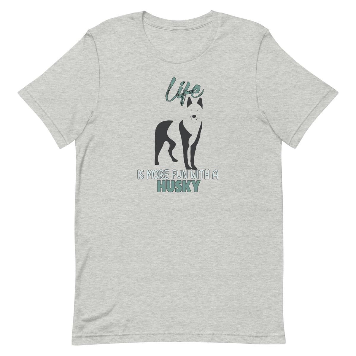 100% soft cotton, this short-sleeved unisex t-shirt features a bold Husky silhouette and the playful quote Life is more fun with a Husky right across the chest.
