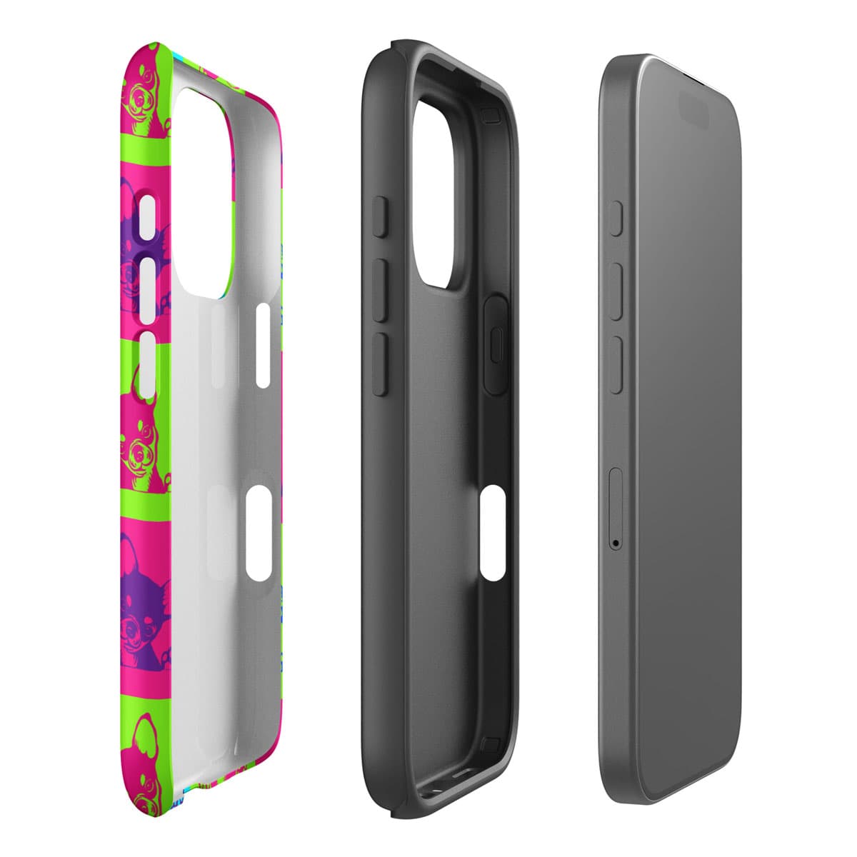 Phone case with colorful design on a white background