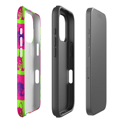 Phone case with colorful design on a white background