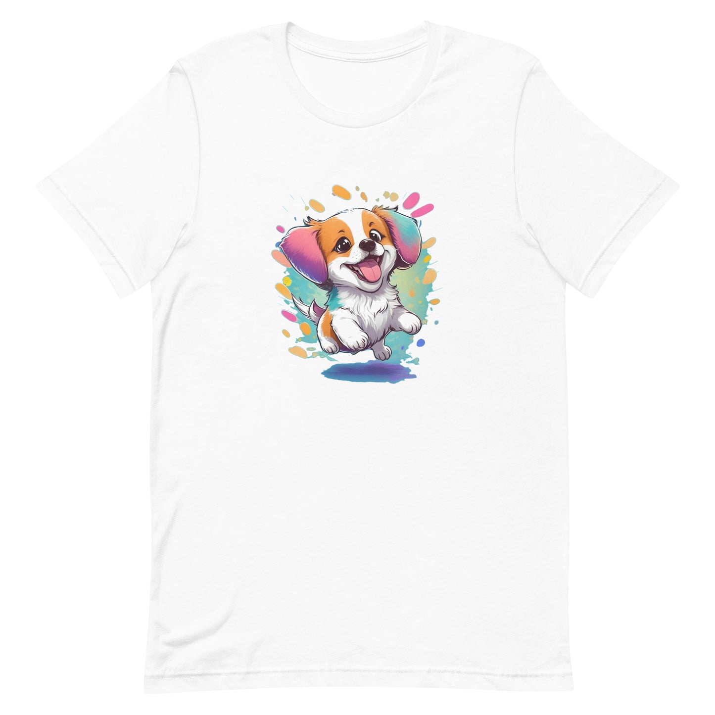 a adorable cute puppy dog with flowers around its neck on a white crew neck short sleeve t-shirt, a detailed drawing, furry art, made of flowers, digital illustration, detailed painting