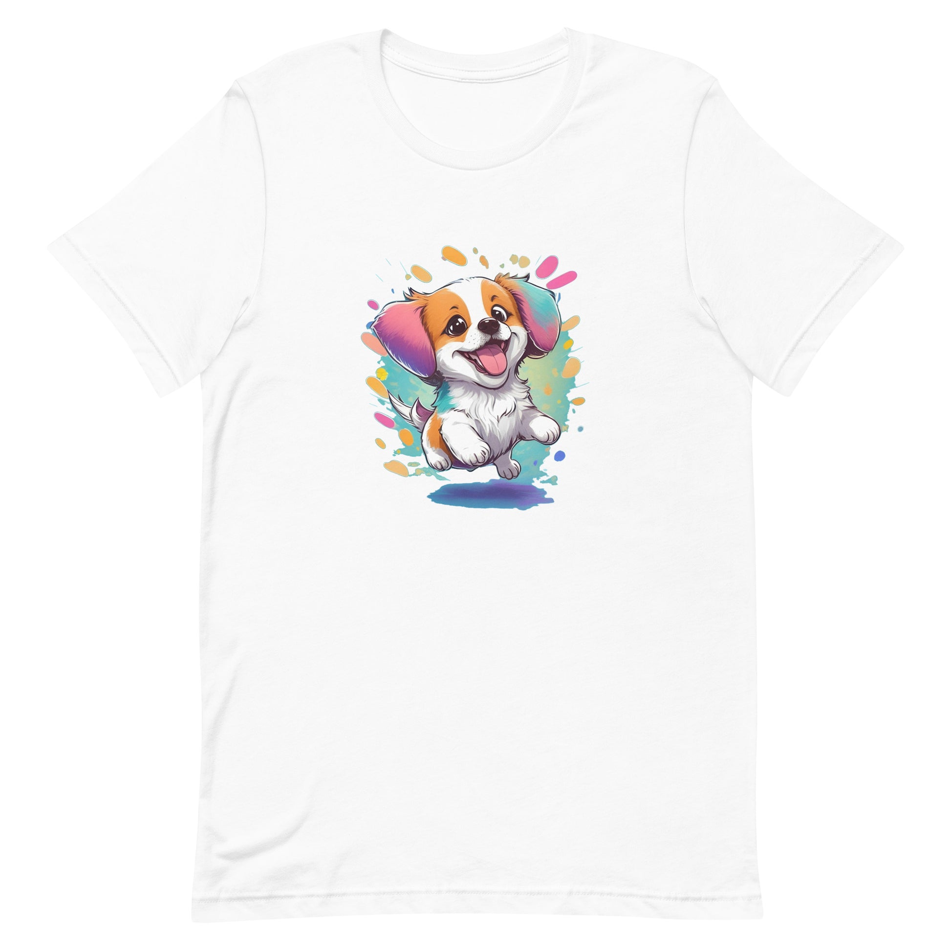 a adorable cute puppy dog with flowers around its neck on a white crew neck short sleeve t-shirt, a detailed drawing, furry art, made of flowers, digital illustration, detailed painting