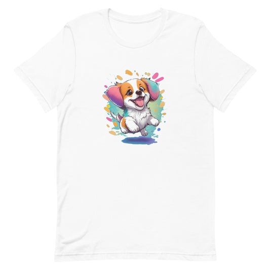 a adorable cute puppy dog with flowers around its neck on a white crew neck short sleeve t-shirt, a detailed drawing, furry art, made of flowers, digital illustration, detailed painting